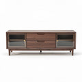 TV-meubel van hout met glazen deurtjes en lades 150 x 40 x 50cm