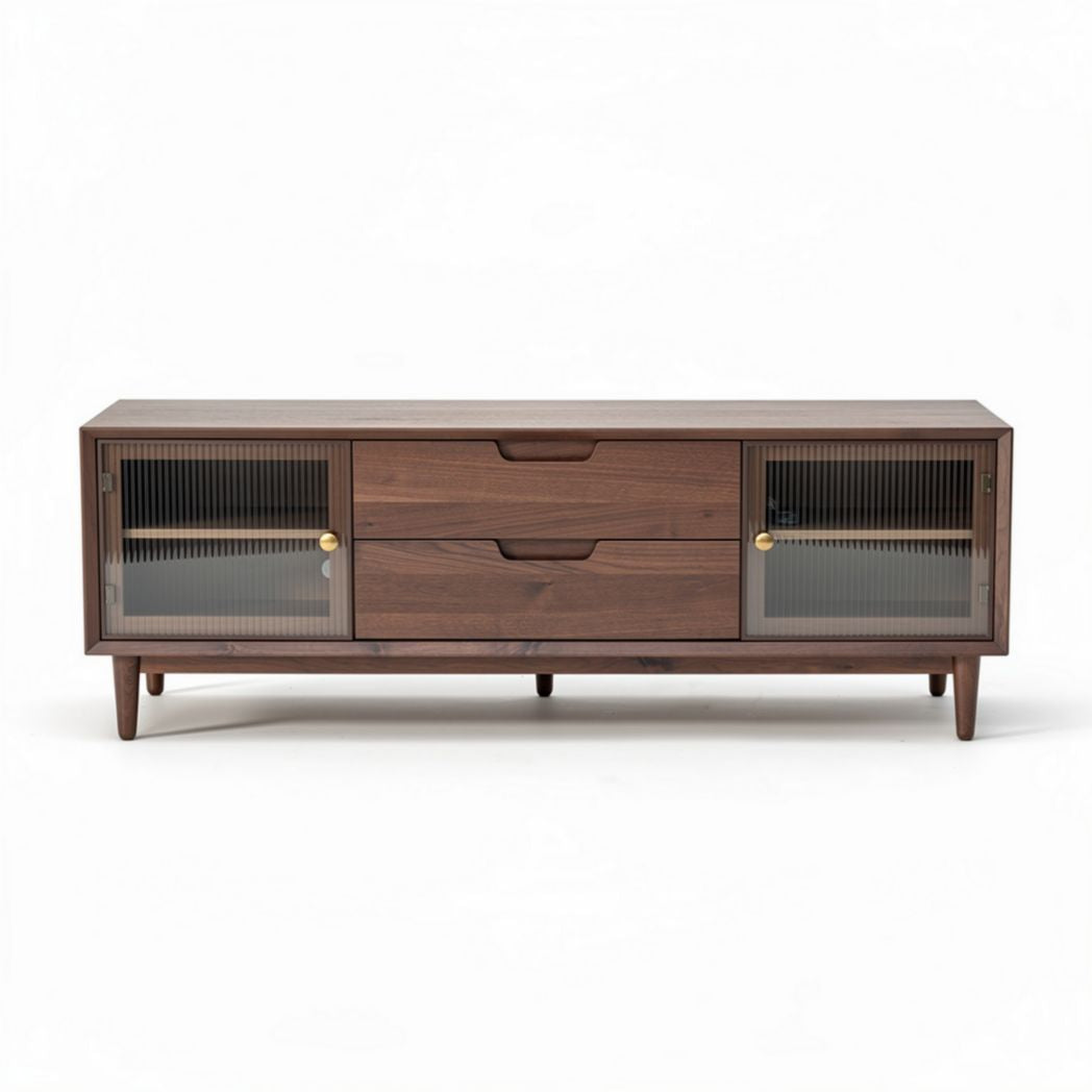 TV-meubel van hout met glazen deurtjes en lades 150 x 40 x 50cm