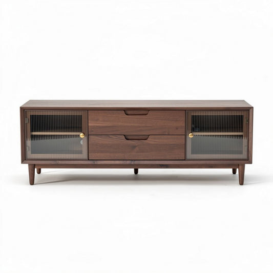 TV-meubel van hout met glazen deurtjes en lades 150 x 40 x 50cm