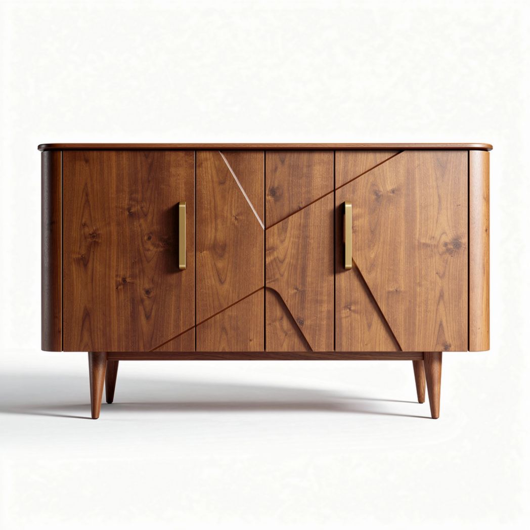 Houten dressoir met geometrisch ontwerp in walnootafwerking 150 x 45 x 75cm