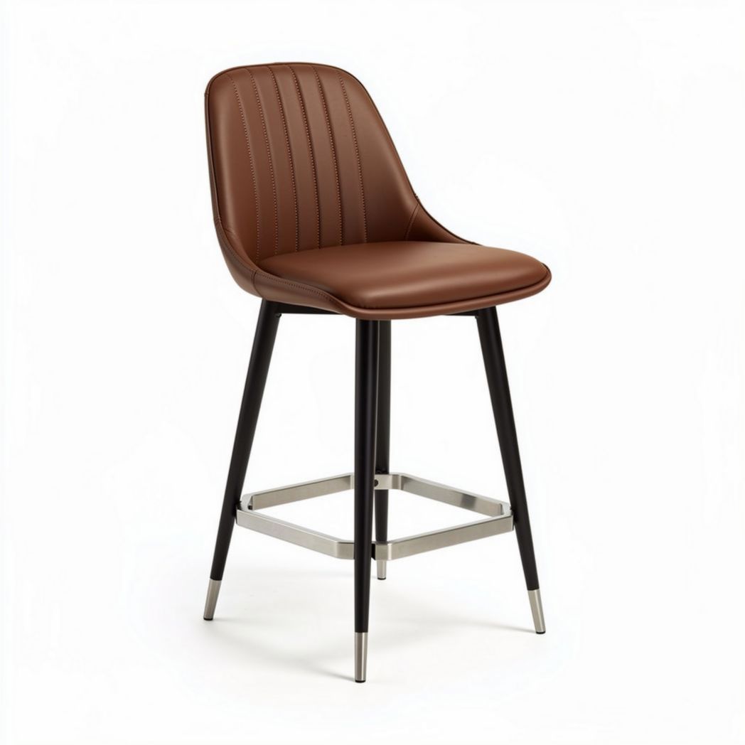 Houten barkruk met leren zitting bruin 45 x 45 x 100cm