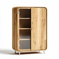 Houten kast met glazen deuren en drie planken 80 x 50 x 130cm