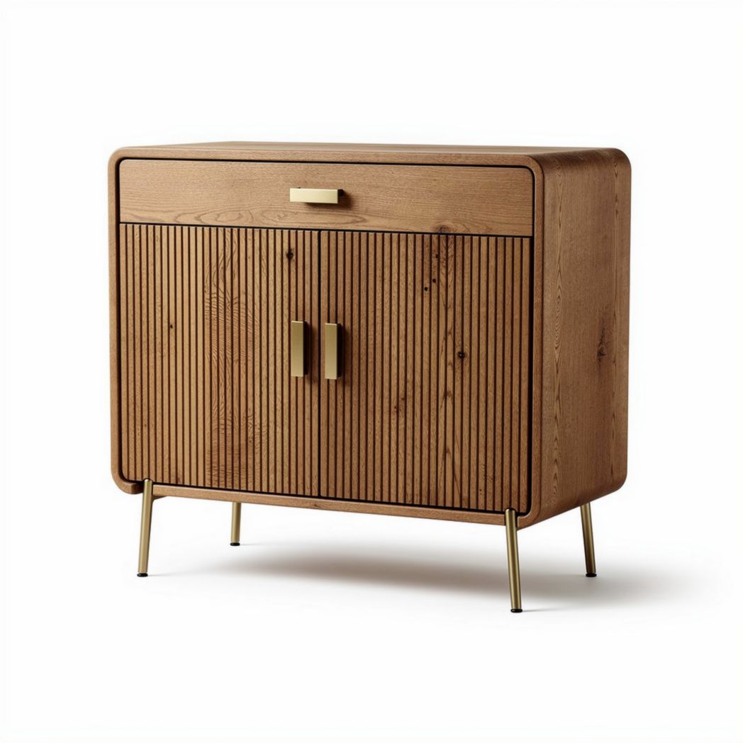 Houten kast met ribbelontwerp en metalen handgrepen 80 x 40 x 75cm