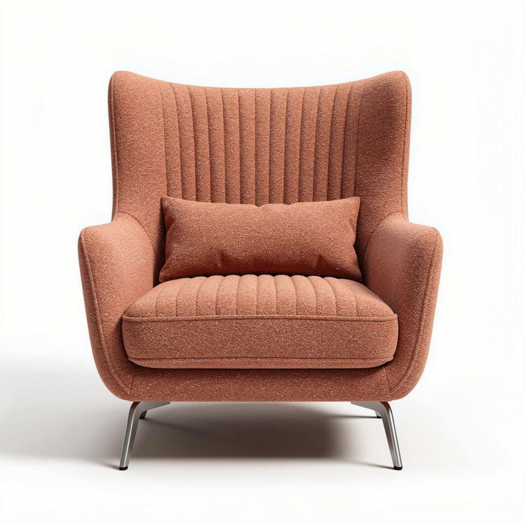 Geribbelde oranje fauteuil met kussen op metalen poten 80 x 90 x 100cm