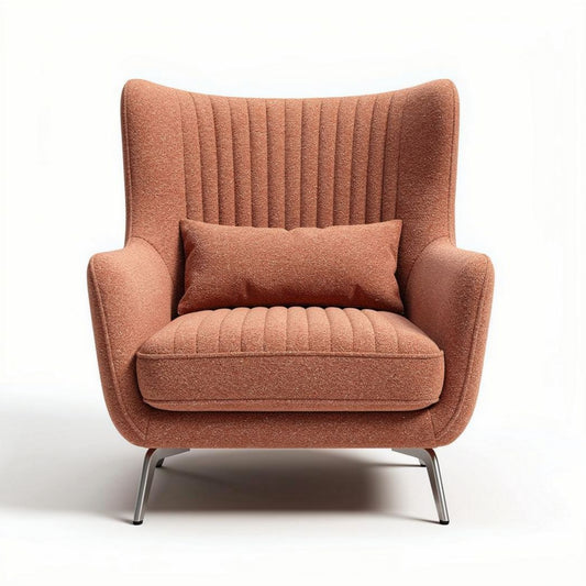 Geribbelde oranje fauteuil met kussen op metalen poten 80 x 90 x 100cm